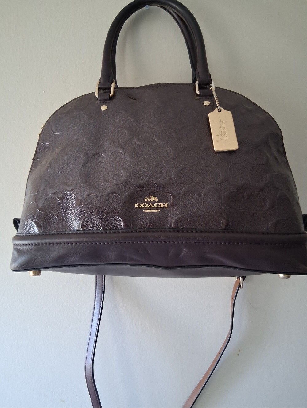 Coach Black Signature Dome Satchel with Gold Tag